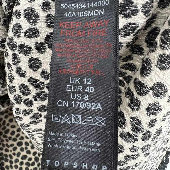 Topshop Size 8 Smocked Waist Leopard Polka Dot Mini Dress Brown Short Sleeve - Picture 7 of 9